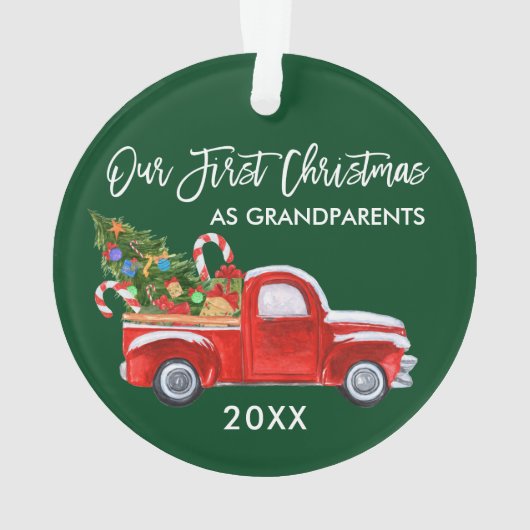 私たちの初めてのクリスマスとして祖父母トラックキャンディ オーナメント (裏面)