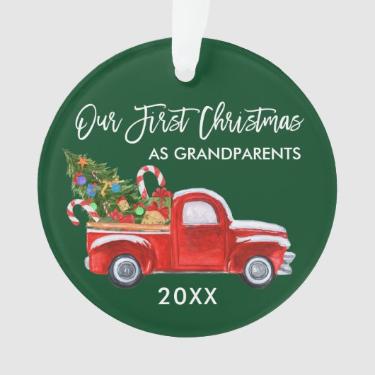 私たちの初めてのクリスマスとして祖父母トラックキャンディ オーナメント (正面)
