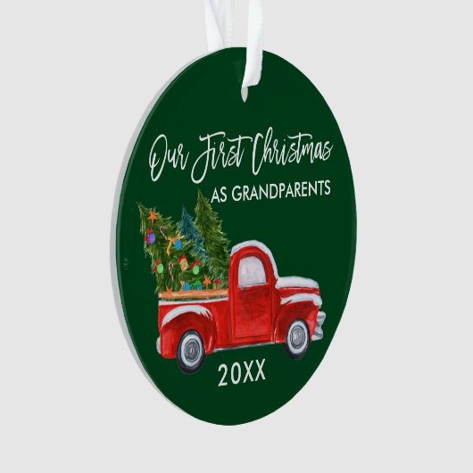 私たちの初めてのクリスマスとして祖父母トラックグリーン オーナメント (正面)