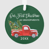 私たちの初めてのクリスマスとして祖父母トラックグリーン オーナメント (裏面)