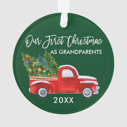 私たちの初めてのクリスマスとして祖父母トラックグリーン オーナメント (裏面)