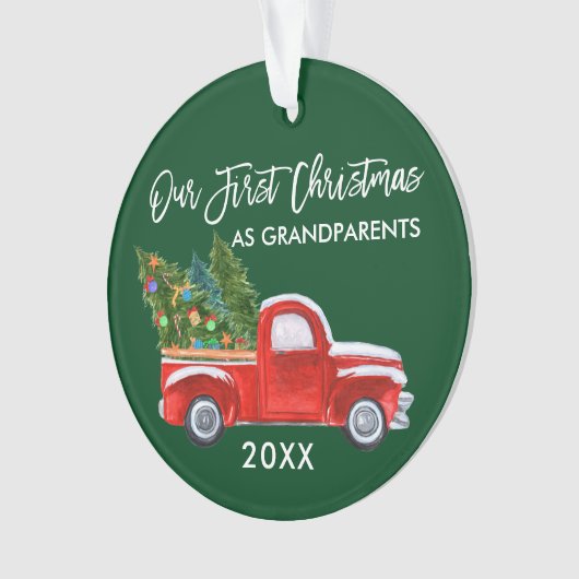 私たちの初めてのクリスマスとして祖父母トラックグリーン オーナメント (正面)