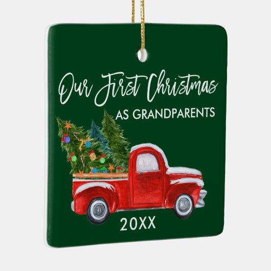 私たちの初めてのクリスマスとして祖父母トラックグリーン セラミックオーナメント (右)
