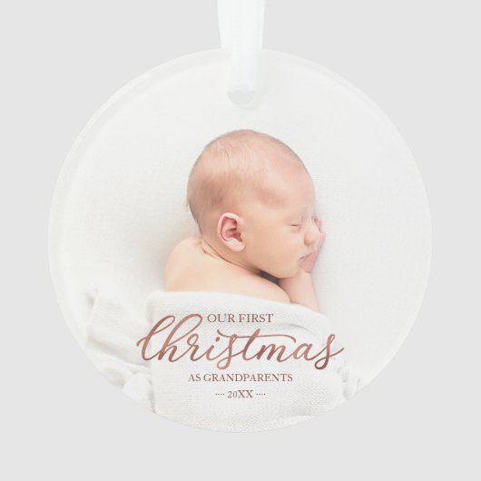 私たちの初めてのクリスマスとして祖父母バラゴールドフォイル オーナメント (裏面)