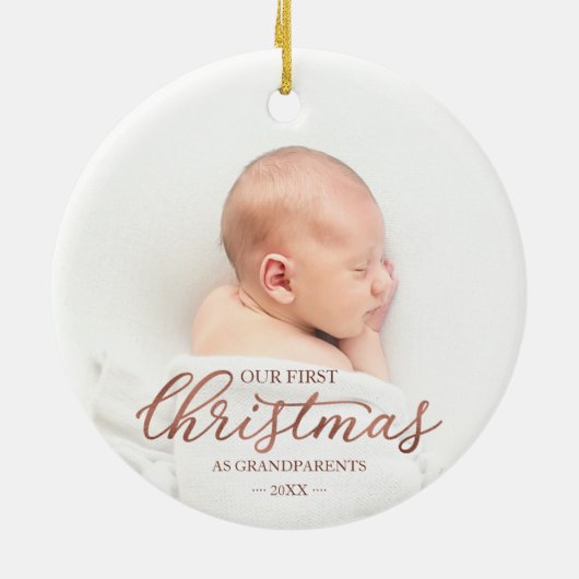 私たちの初めてのクリスマスとして祖父母バラゴールドフォイル セラミックオーナメント (裏面)