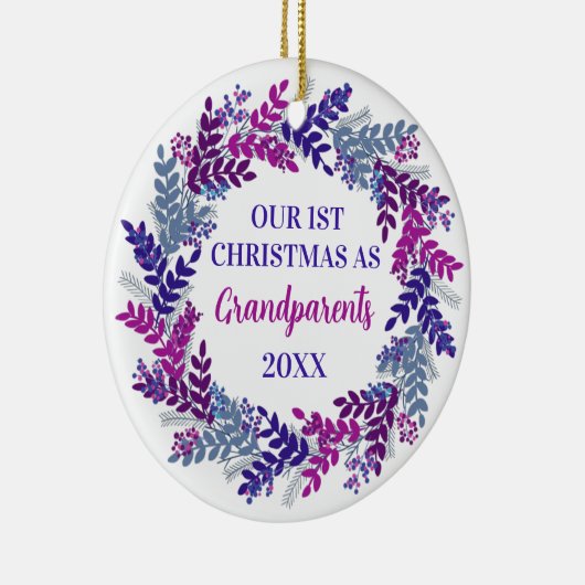 私たちの初めてのクリスマスとして祖父母パープルリース セラミックオーナメント (右)