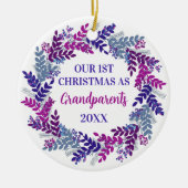 私たちの初めてのクリスマスとして祖父母パープルリース セラミックオーナメント (正面)