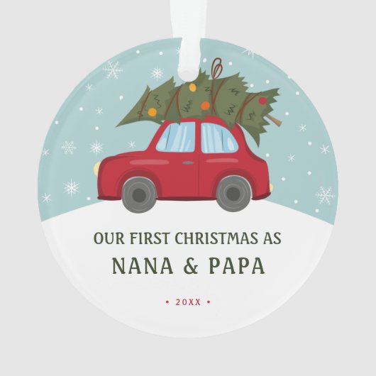 私たちの初めてのクリスマスとして祖父母レッドカーツリー オーナメント (裏面)