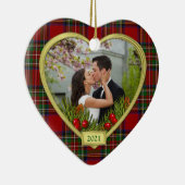 私たちの初めてのクリスマスのタータンチェック写真クリスマス セラミックオーナメント (右)