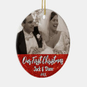 私たちの初めてのクリスマスのニューパーソナライズされたリュウズ写真 セラミックオーナメント (右)