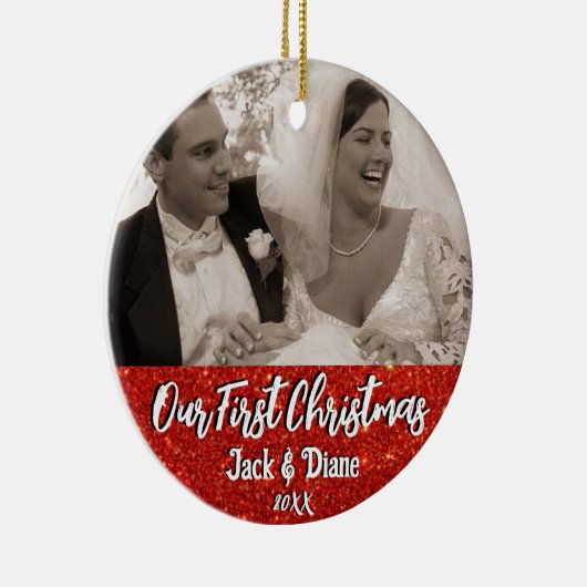 私たちの初めてのクリスマスのニューパーソナライズされたリュウズ写真 セラミックオーナメント (右)