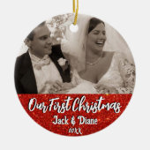私たちの初めてのクリスマスのニューパーソナライズされたリュウズ写真 セラミックオーナメント (正面)
