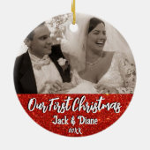 私たちの初めてのクリスマスのニューパーソナライズされたリュウズ写真 セラミックオーナメント (裏面)