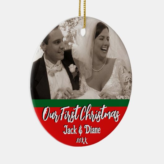 私たちの初めてのクリスマスのニューパーソナライズされたリュウズ写真 セラミックオーナメント (右)