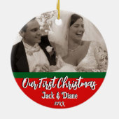 私たちの初めてのクリスマスのニューパーソナライズされたリュウズ写真 セラミックオーナメント (裏面)