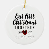 私たちの初めてのクリスマスのハート セラミックオーナメント (正面)