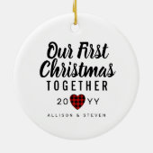 私たちの初めてのクリスマスのハート セラミックオーナメント (裏面)