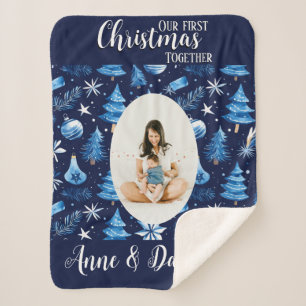 私たちの初めてのクリスマスのベビーマザーブルー シェルパブランケット