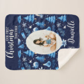 私たちの初めてのクリスマスのベビーマザーブルー シェルパブランケット (正面(横))