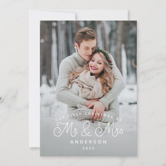 私たちの初めてのクリスマスのミスターとミセスの写真 シーズンカード (正面)