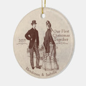 私たちの初めてのクリスマスのヴィンテージカップル セラミックオーナメント (左)
