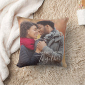 私たちの初めてのクリスマスの一緒カスタムに写真 クッション (ブランケット)
