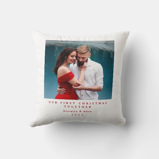私たちの初めてのクリスマスの一緒パーソナライズされた写真 クッション (裏面)
