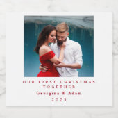 私たちの初めてのクリスマスの一緒パーソナライズされた写真 スパークリングワインラベル (シングルラベル)