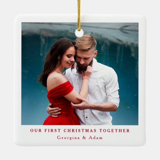 私たちの初めてのクリスマスの一緒パーソナライズされた写真 セラミックオーナメント (裏面)