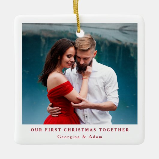 私たちの初めてのクリスマスの一緒パーソナライズされた写真 セラミックオーナメント (正面)