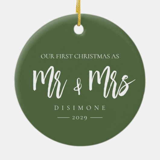 私たちの初めてのクリスマスの写真Mr.とMrs. セラミックオーナメント (裏面)