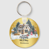 私たちの初めてのクリスマスの名前をカスタムする キーホルダー (正面)