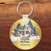 私たちの初めてのクリスマスの名前をカスタムする キーホルダー (正面)