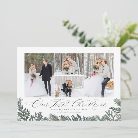 私たちの初めてのクリスマスの新しいホリデーフォトカード シーズンカード (スタンド正面)