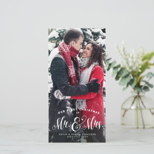 私たちの初めてのクリスマスの新しいホリデーフォトカード シーズンカード (スタンド正面)