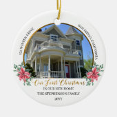 私たちの初めてのクリスマスの新しいホームホリデーフォト セラミックオーナメント (正面)