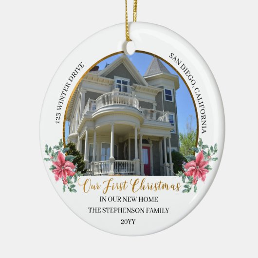 私たちの初めてのクリスマスの新しいホームホリデーフォト セラミックオーナメント (左)
