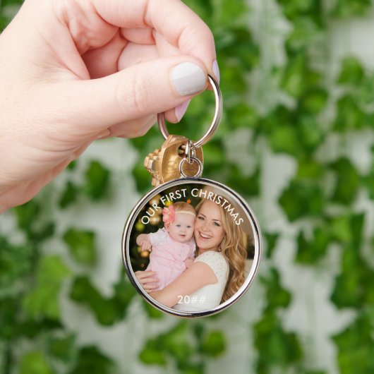 私たちの初めてのクリスマスの新しいママの写真 キーホルダー (手)