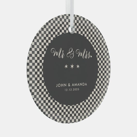 私たちの初めてのクリスマスの新しいレトロミスターとミセス ガラスオーナメント (正面右)