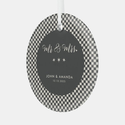 私たちの初めてのクリスマスの新しいレトロミスターとミセス ガラスオーナメント (正面左)