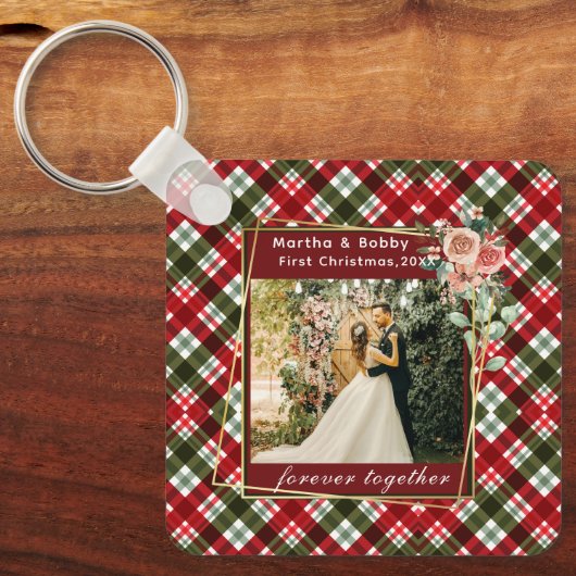 私たちの初めてのクリスマスの新しい写真 キーホルダー (正面)