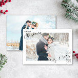 私たちの初めてのクリスマスの新しい写真 シーズンカード<br><div class="desc">この美しいモダン私たちの初めてのクリスマスの新しいフォトホリデークリスマスカード結婚は、白の後ろにあなたの横向きの写真を備え縁どて、「クリスマス」と「さん。手書きの台本のモダンタイポグラフィで新しい名前結婚したと日付を結婚許可。文字は黒で、非常に暗い場合を除き、ほとんどの写真で動作する必要がある。カードの背面には2枚目の写真がお気に入りの結婚ある。新婚の初めてのクリスマスの美しいカード！すべての文字フィールドを簡単にパーソナライズし、フォント、フォントの色を変更し、写真を使用して、それを本当に作ユニーク成する。著作権Anastasia Surridge、全著作権所有。</div>