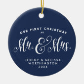 私たちの初めてのクリスマスの新しい海軍の写真オーナメント セラミックオーナメント (正面)