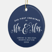 私たちの初めてのクリスマスの新しい海軍の写真オーナメント セラミックオーナメント (左)
