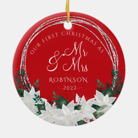 私たちの初めてのクリスマスの新婚クリスマス セラミックオーナメント (裏面)