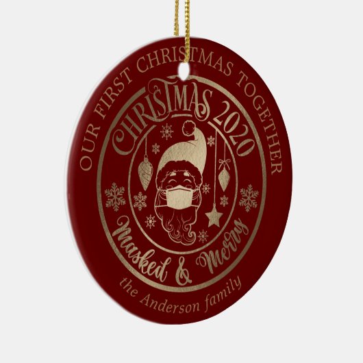 私たちの初めてのクリスマスの流行病メリーのマスク写真 セラミックオーナメント (右)