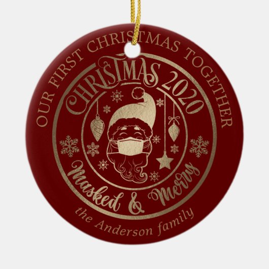 私たちの初めてのクリスマスの流行病メリーのマスク写真 セラミックオーナメント (正面)