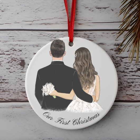私たちの初めてのクリスマスの結婚カップルのオーナメント セラミックオーナメント