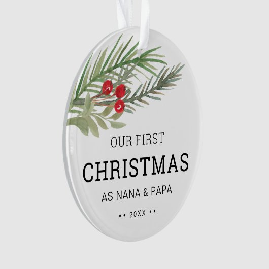 私たちの初めてのクリスマスの緑の写真 オーナメント (正面)