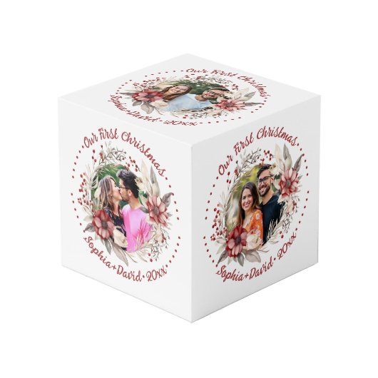 私たちの初めてのクリスマスの花の結婚写真キューブ フォトキューブ (正面アングル)